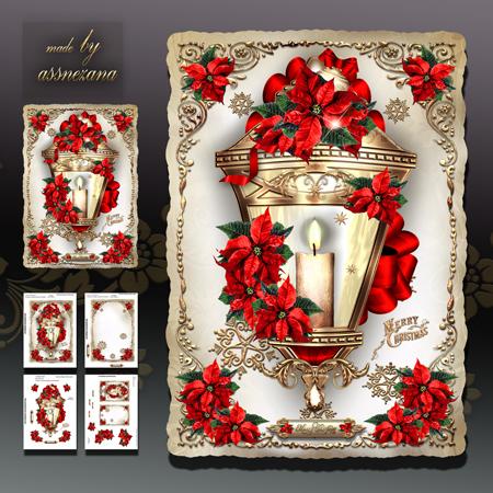 Christmas Vintage Lamp with Poinsettias