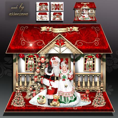 Christmas House with Mr and Mrs Santa Claus Card Kit