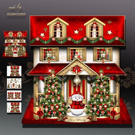 Christmas House with Snowman and Trees Card