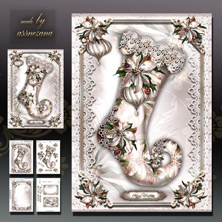 White Festive Christmas Stocking Card Kit