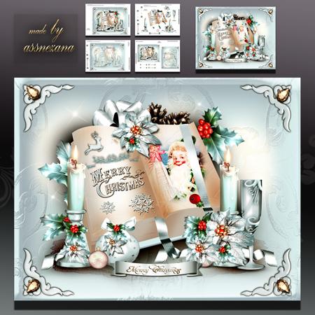 Winter Christmas Book with Candles and Poinsettias Card Kit
