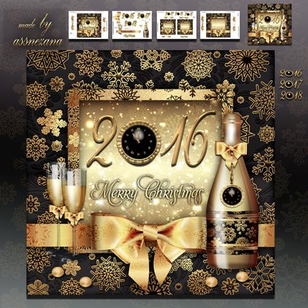Merry Christmas and Happy Holidays with Champagne Card Kit