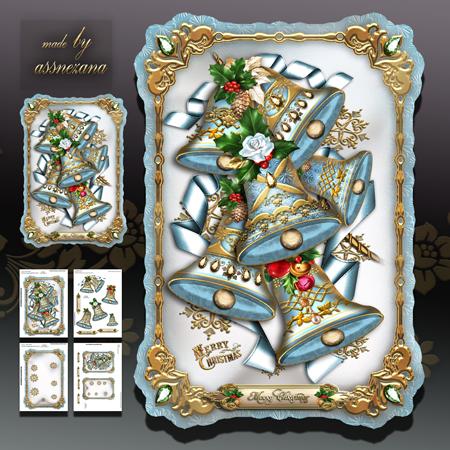 Soft Blue Vintage Jingle Bells Card Kit