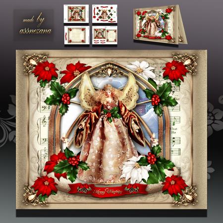Vintage Angel with Poinsettias Card Kit