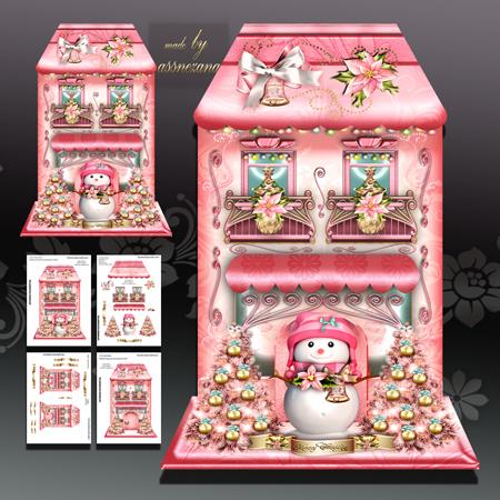 Soft Rose House with Cute Snowman Card Kit