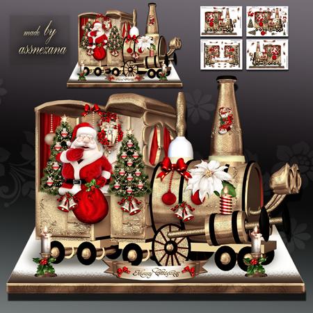 Christmas Golden Train with Santa Card Kit