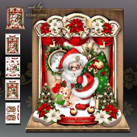 Christmas Cute Santa with Pussy Cat Card Kit