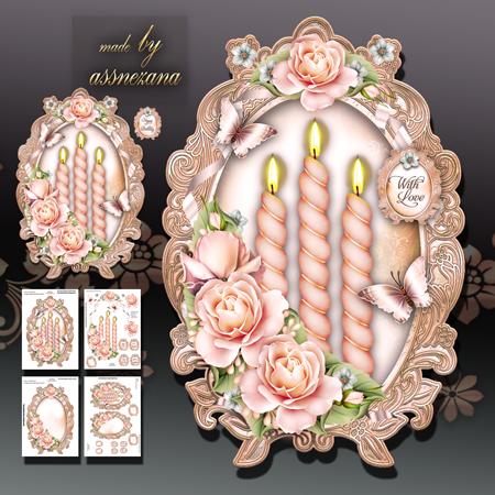 Vintage Candles with Roses Card Kit