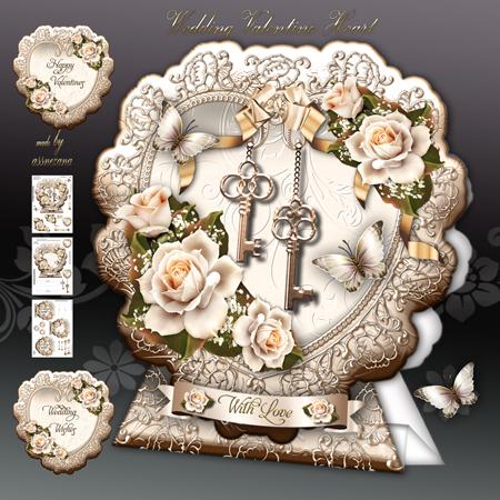 Wedding Valentine Heart with Roses Card Kit