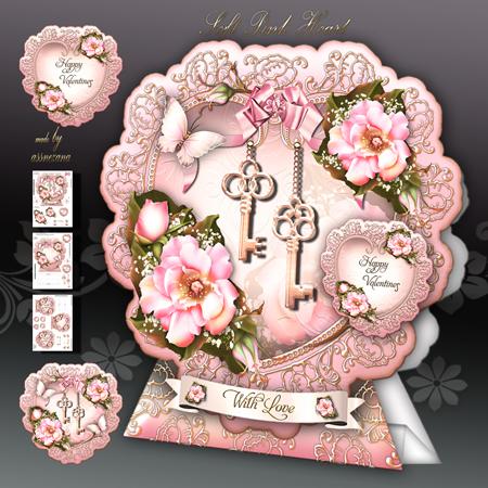 Soft Pink Heart with Roses Card Kit