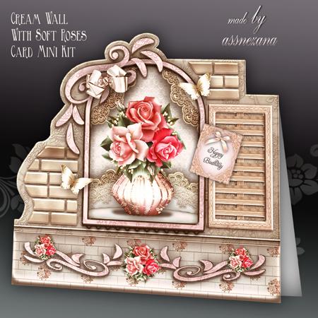 Cream Wall with Soft Roses Card Mini Kit