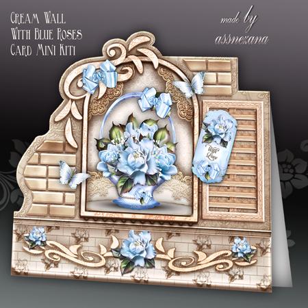 Cream Wall with Blue Roses Card Mini Kit