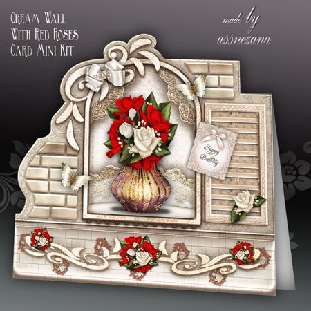 Cream Wall with Red Roses Card Mini Kit