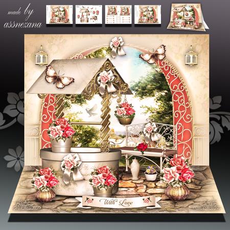 Beautiful Garden with Cream Wishing Well Card