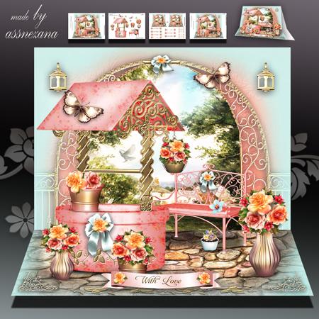 Beautiful Garden with Pink Wishing Well Card