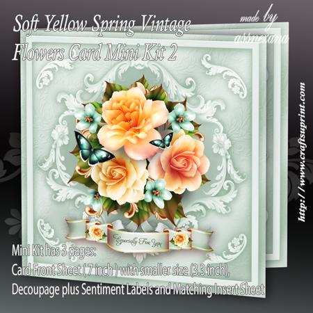 Soft Yellow Spring Vintage Flowers Card Mini Kit2