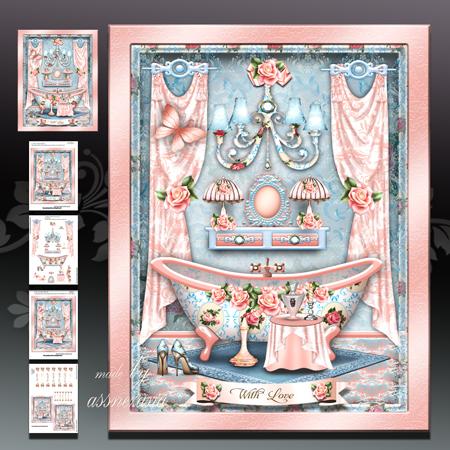Beautiful Blue Pink Bathroom Interior Card Mini Kit