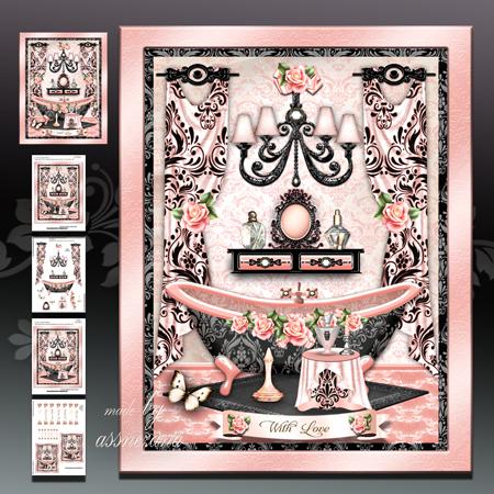 Beautiful Pink Damask Bathroom Interior Card Mini Kit