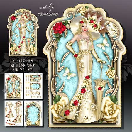 Lady in Cream Dress with Roses Card Mini Kit
