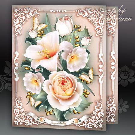 White Vintage Flowers Card Mini Kit