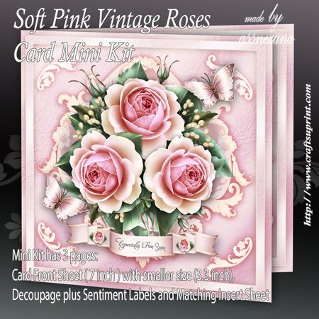 Soft Pink Vintage Roses Card Mini Kit