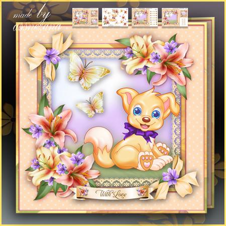 Spring Puppy with Lilies Flowers Card Mini Kit