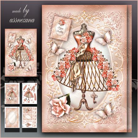 Vintage Fashion Mannequin with Roses Card Mini Kit