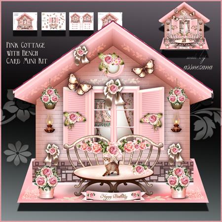 Pink Cottage with Bench Card Mini Kit