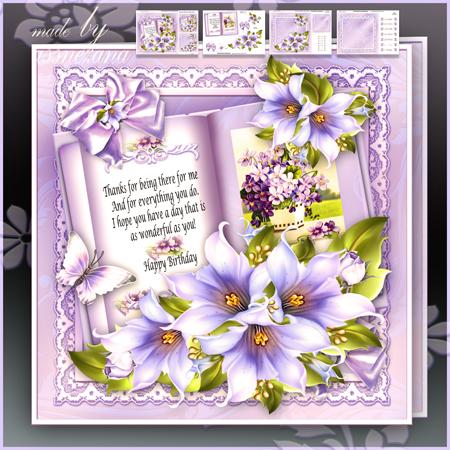 Violet Flowers and Book Card Mini Kit