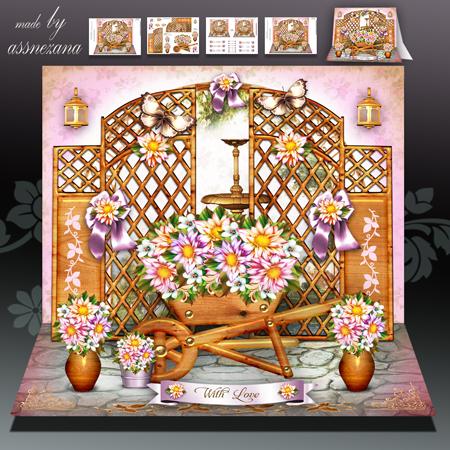 Wooden Garden with Dahlia Flowers Card Mini Kit