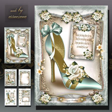 Soft Turquoise Shoes with Roses Card
