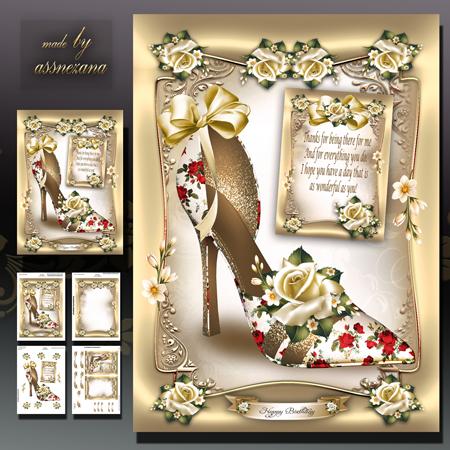 Silk Cream Shoes with Roses Card Mini Kit