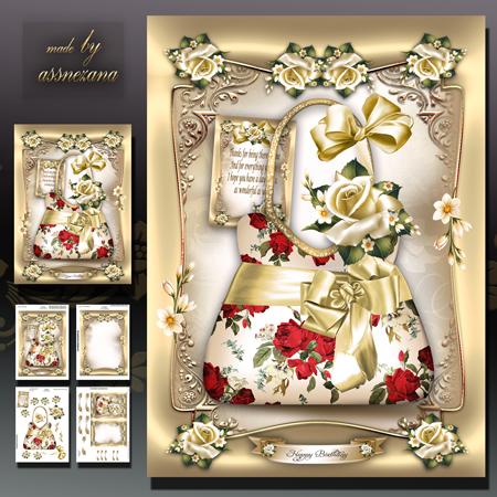Silk Cream Handbag with Roses Card Mini Kit