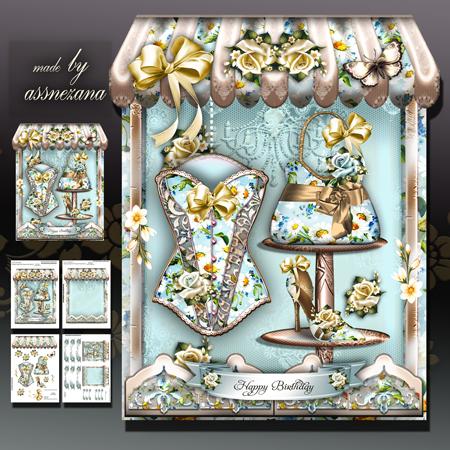 Boutique Shaped Card Turquoise Roses Mini Kit
