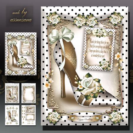 White Polka Dot Shoes with Roses Card Mini Kit