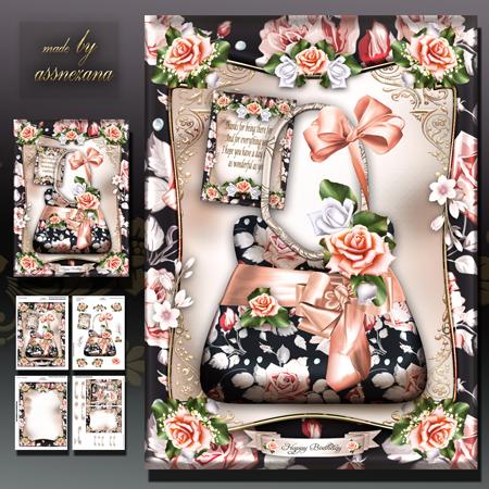 Peach Black Handbag with Roses Card Mini Kit