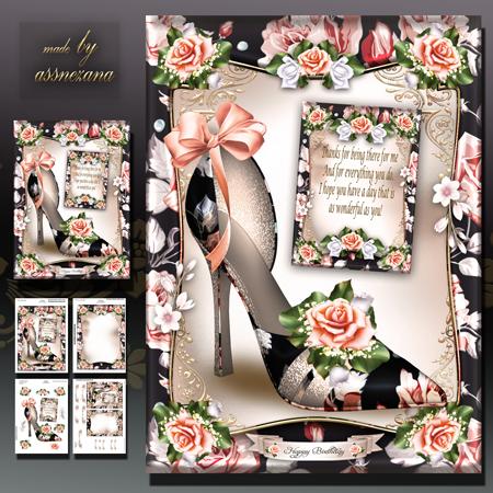 Peach Black Shoes with Roses Card Mini Kit