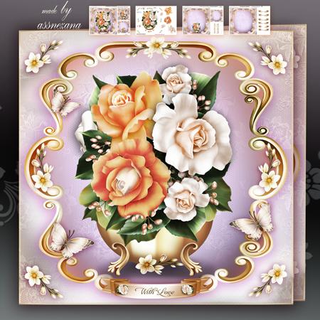 Roses Bouquet in Vase Card Mini Kit