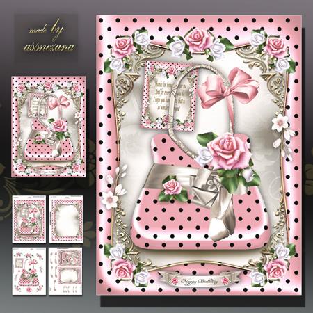 Pink Polka Dot Handbag with Roses Card