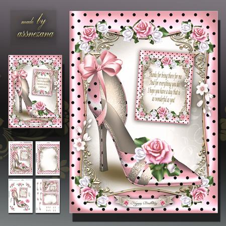 Pink Polka Dot Shoes with Roses Card Mini Kit