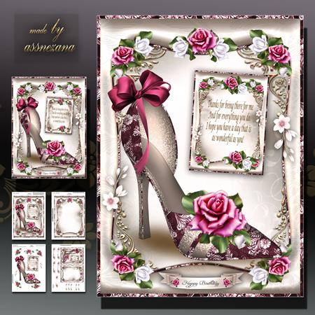 Pink Dark Shoes with Roses Card Mini Kit