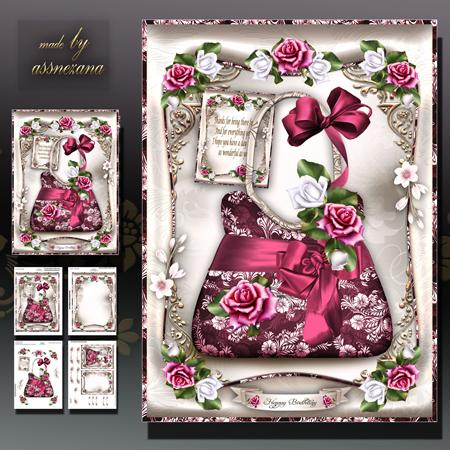 Pink Dark Handbag with Roses Card Mini Kit