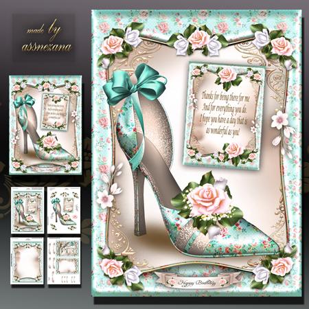 Turquoise Shoes with Roses Card Mini Kit