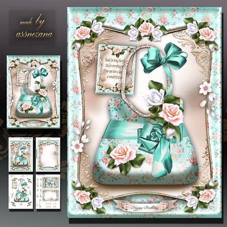 Turquoise Handbag with Roses Card Mini Kit