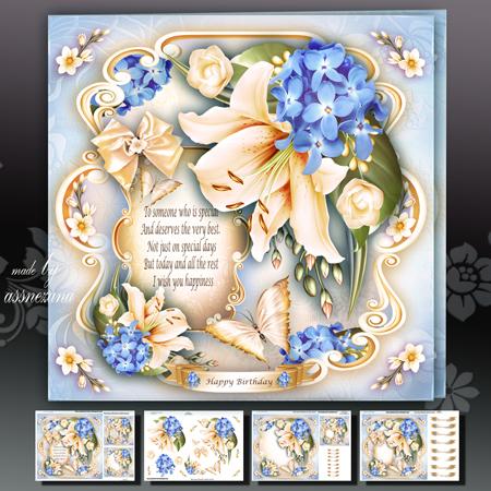 Vintage Soft Peach Blue Lily Bouquet