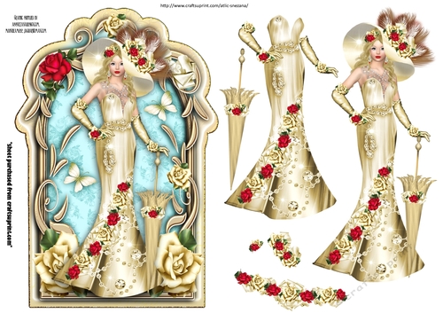 Lady in Cream Dress with Roses Topper