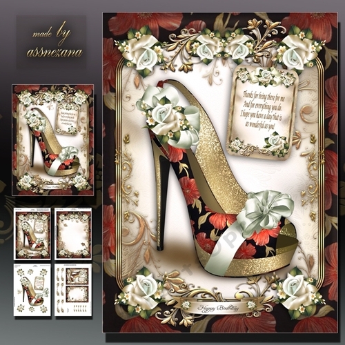 Red Floral Shoes Card Mini Kit
