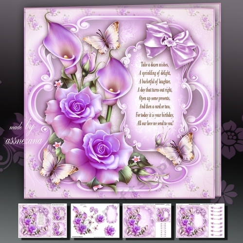 Purple Roses with Callas Card Mini Kit