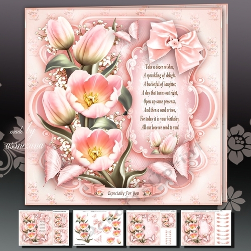 Pink Tulips Bouquet Card Mini Kit