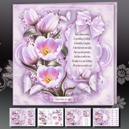 Lilac Tulips Bouquet Card Mini Kit